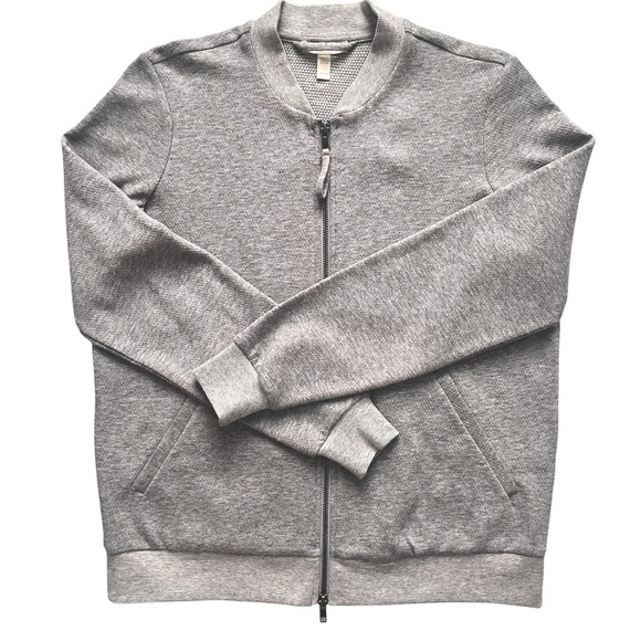 EILEEN FISHER Organic Cotton Knit 2 Way Zip Bomber Jacket Sweatshirt Gray XS - Picture 2 of 8